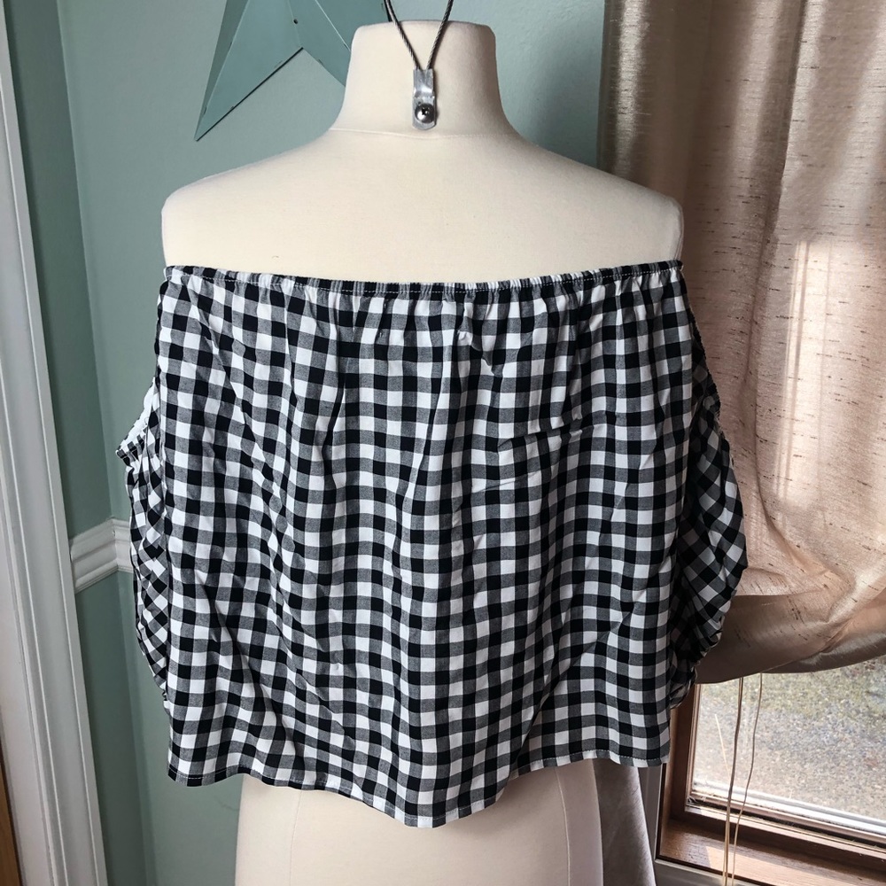 New Gingham Check Off Shoulder Hippie Rose - Picture 5 of 6